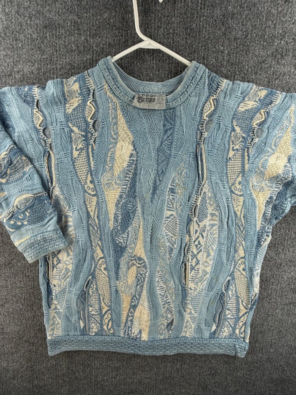 Coogi Blues Cable Knit Uni Small Geometric Australia Blue Sweater Pullover Knit